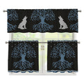 Tree Of Life And Howling Wolves Print 3 Piece Kitchen Curtains