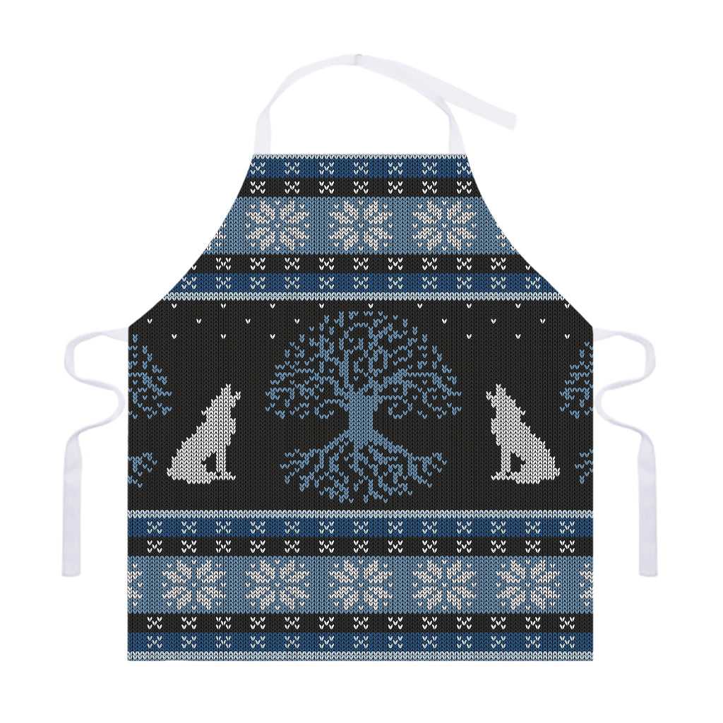 Tree Of Life And Howling Wolves Print Adjustable Apron
