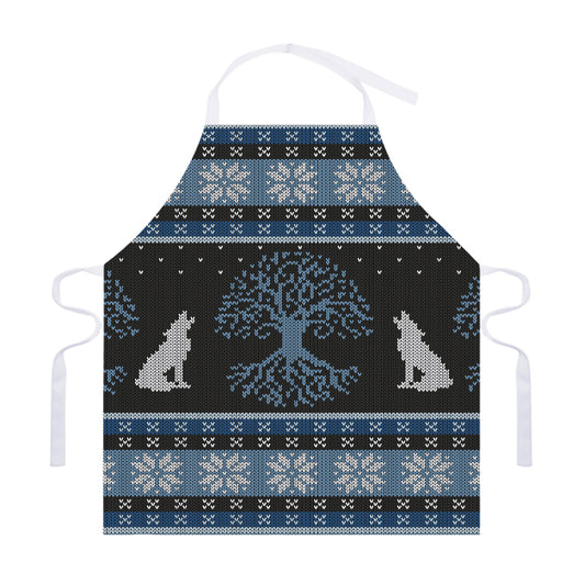 Tree Of Life And Howling Wolves Print Adjustable Apron