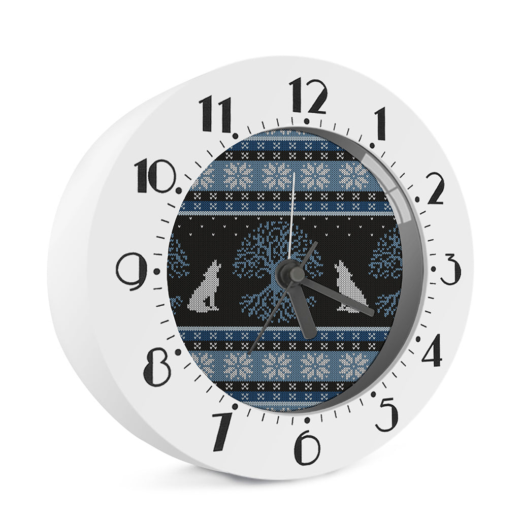 Tree Of Life And Howling Wolves Print Alarm Clock
