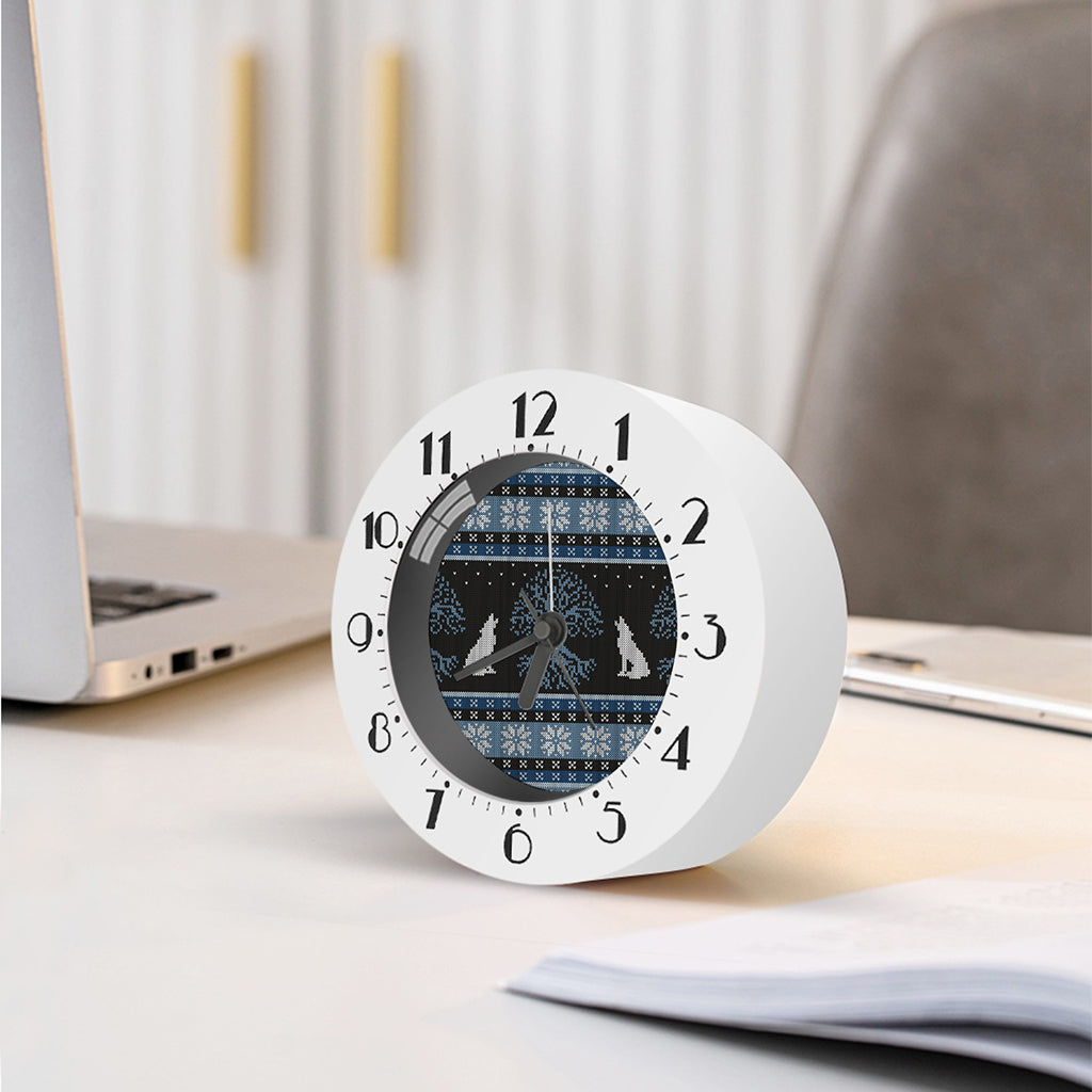 Tree Of Life And Howling Wolves Print Alarm Clock