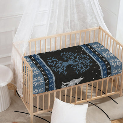 Tree Of Life And Howling Wolves Print Baby Crib Sheet