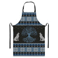 Tree Of Life And Howling Wolves Print Bib Apron With Pocket