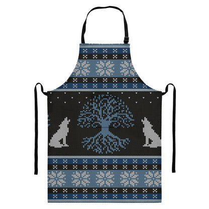 Tree Of Life And Howling Wolves Print Bib Apron With Pocket