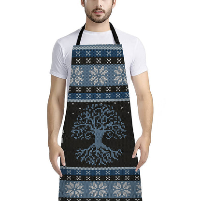Tree Of Life And Howling Wolves Print Bib Apron With Pocket