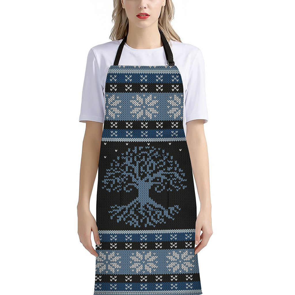 Tree Of Life And Howling Wolves Print Bib Apron With Pocket