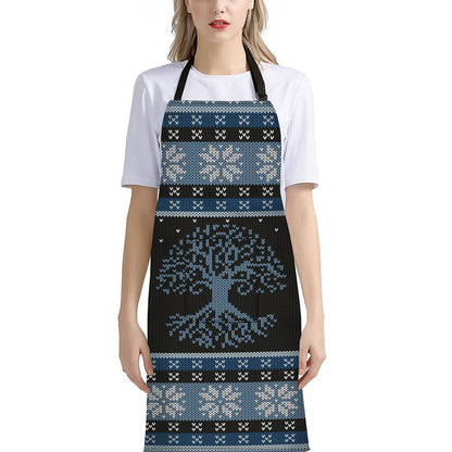 Tree Of Life And Howling Wolves Print Bib Apron With Pocket