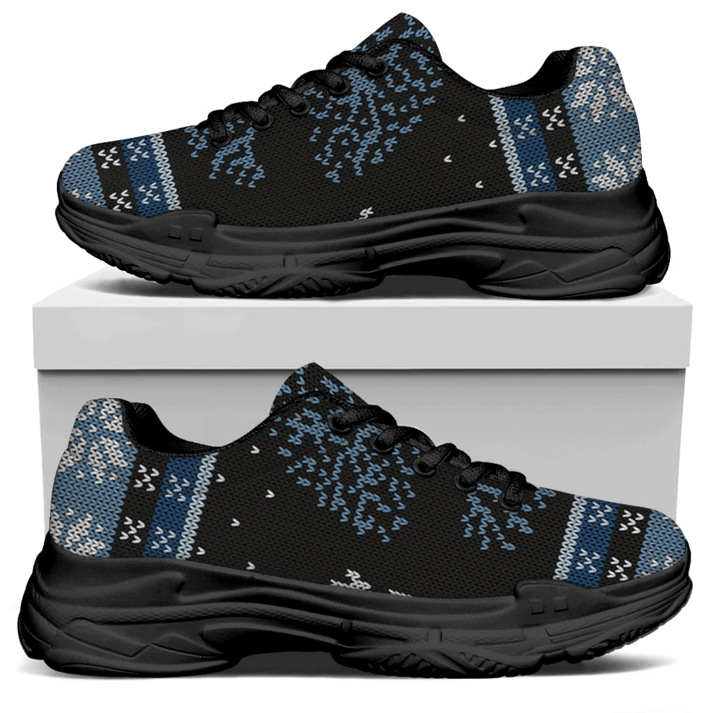 Tree Of Life And Howling Wolves Print Black Chunky Shoes