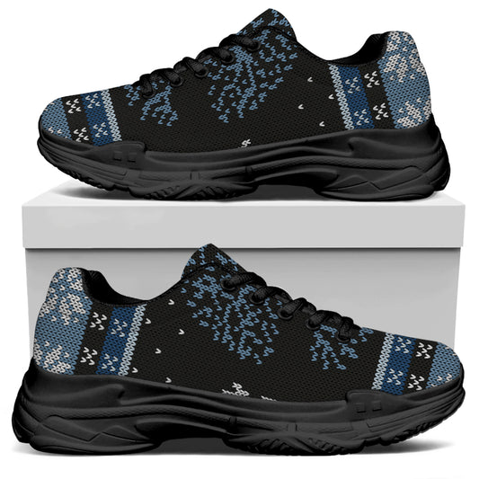 Tree Of Life And Howling Wolves Print Black Chunky Shoes