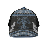 Tree Of Life And Howling Wolves Print Black Mesh Trucker Cap