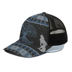 Tree Of Life And Howling Wolves Print Black Mesh Trucker Cap