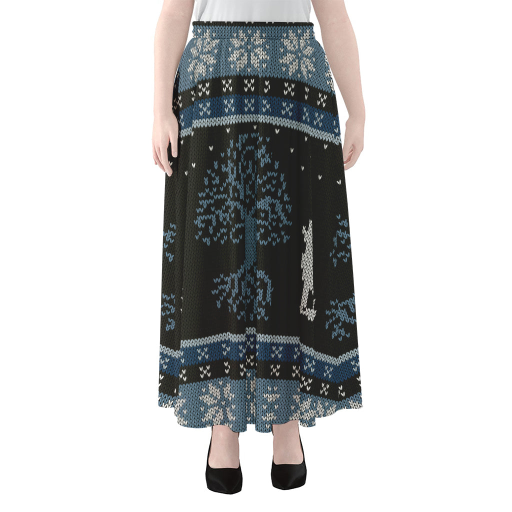 Tree Of Life And Howling Wolves Print Chiffon Maxi Skirt
