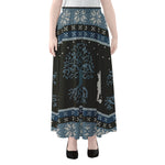 Tree Of Life And Howling Wolves Print Chiffon Maxi Skirt