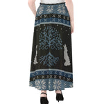 Tree Of Life And Howling Wolves Print Chiffon Maxi Skirt