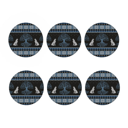 Tree Of Life And Howling Wolves Print Coaster Set