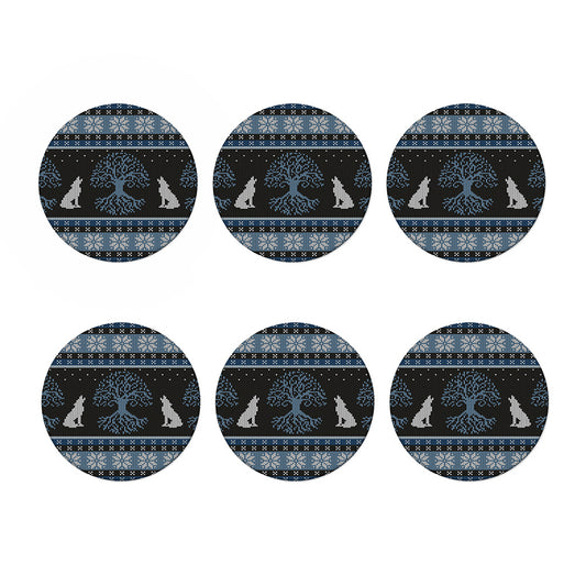 Tree Of Life And Howling Wolves Print Coaster Set