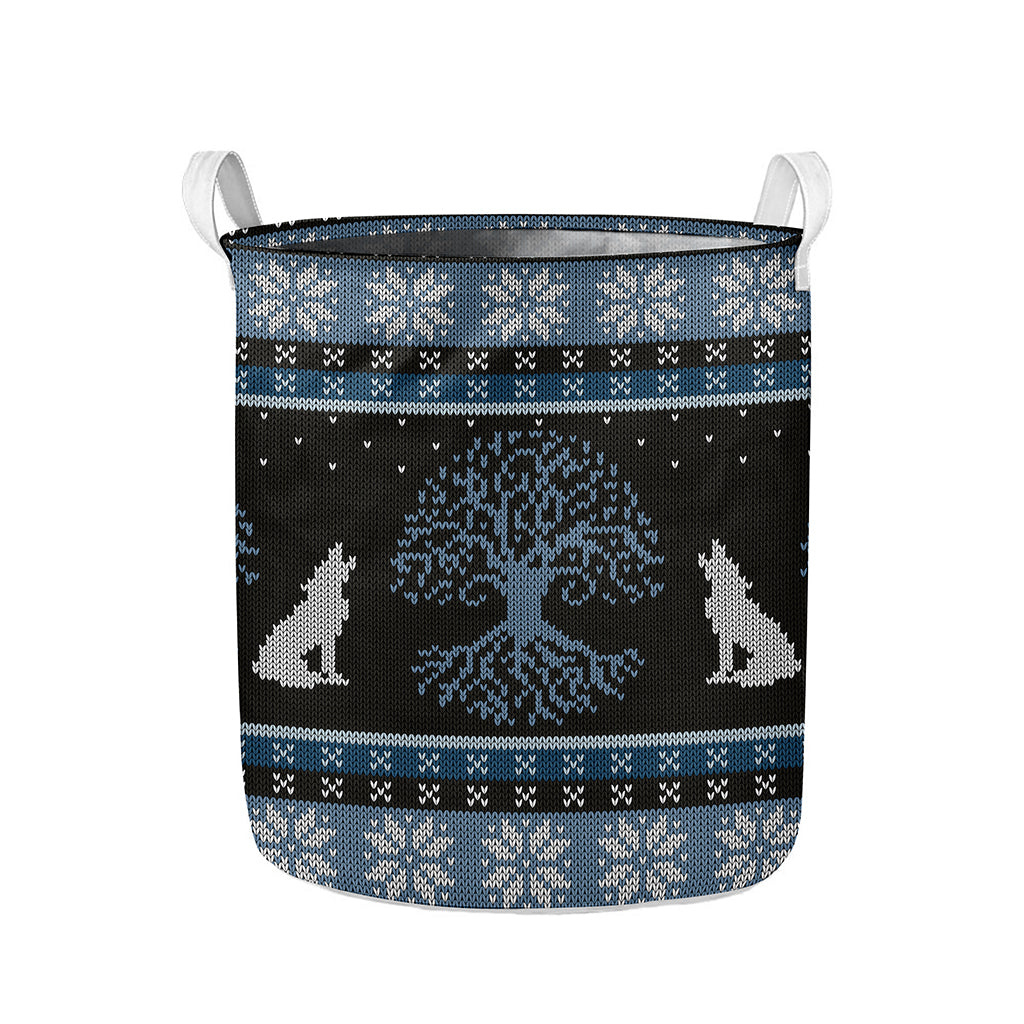 Tree Of Life And Howling Wolves Print Collapsible Laundry Basket