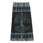 Tree Of Life And Howling Wolves Print Cotton Front Slit Maxi Skirt