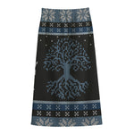 Tree Of Life And Howling Wolves Print Cotton Front Slit Maxi Skirt