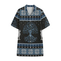 Tree Of Life And Howling Wolves Print Cotton Hawaiian Shirt