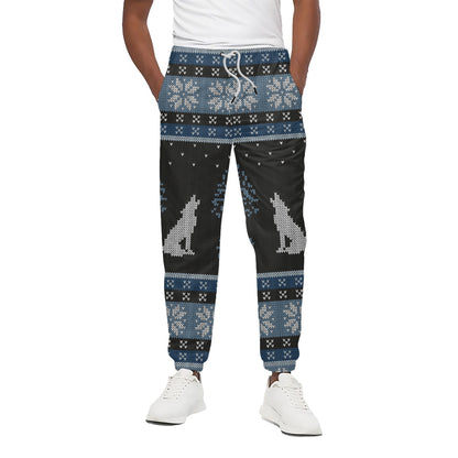 Tree Of Life And Howling Wolves Print Cotton Pants