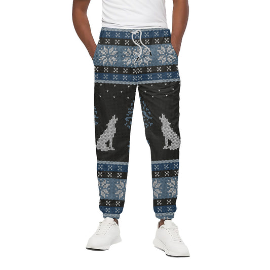 Tree Of Life And Howling Wolves Print Cotton Pants