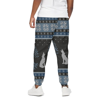 Tree Of Life And Howling Wolves Print Cotton Pants