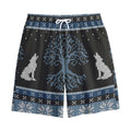 Tree Of Life And Howling Wolves Print Cotton Shorts