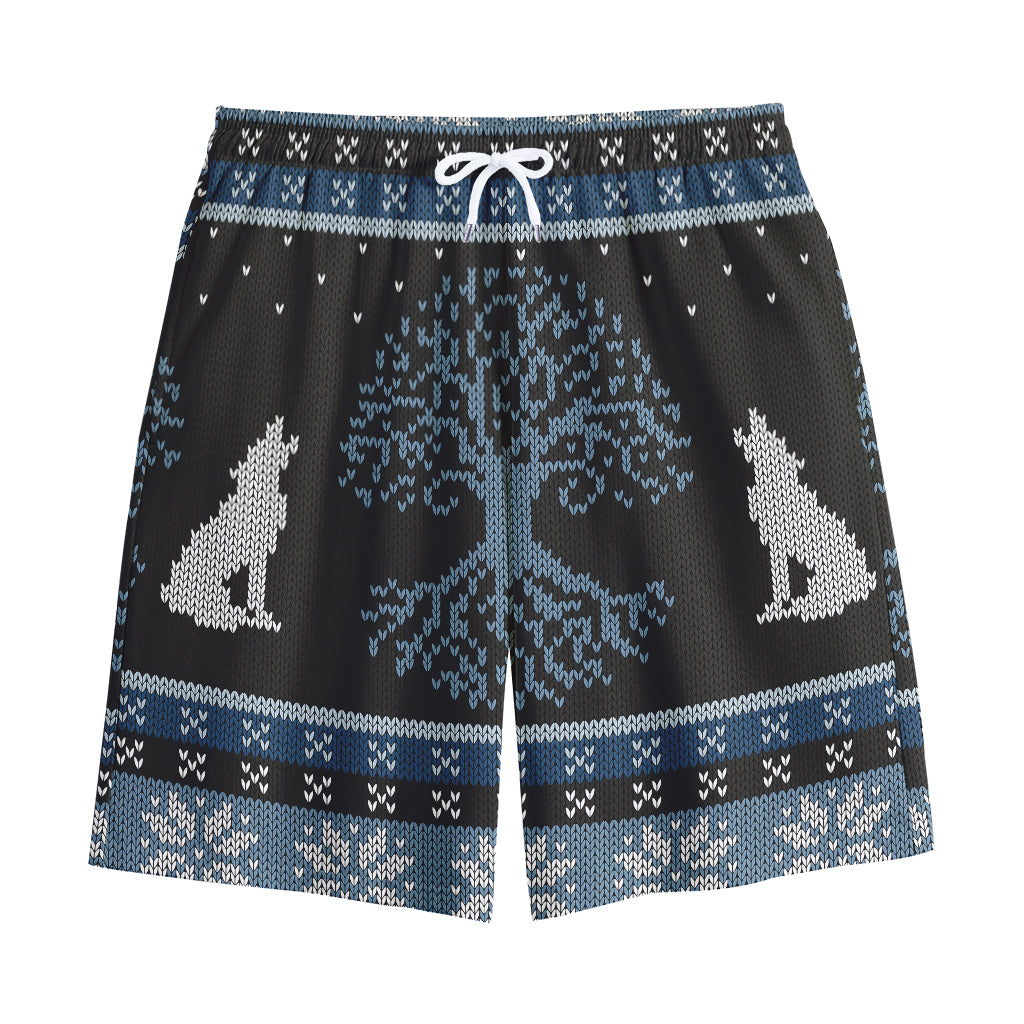 Tree Of Life And Howling Wolves Print Cotton Shorts