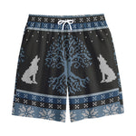 Tree Of Life And Howling Wolves Print Cotton Shorts