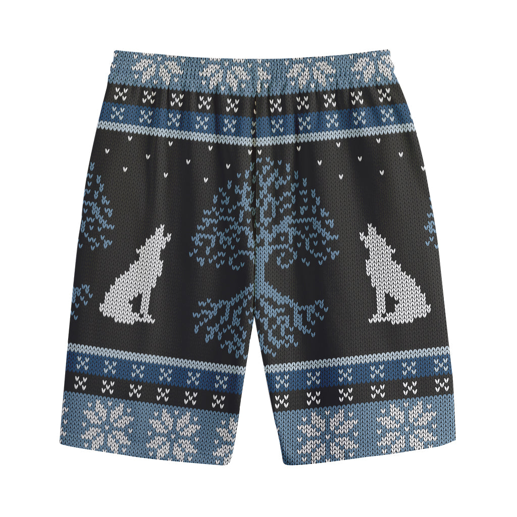 Tree Of Life And Howling Wolves Print Cotton Shorts
