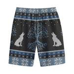 Tree Of Life And Howling Wolves Print Cotton Shorts