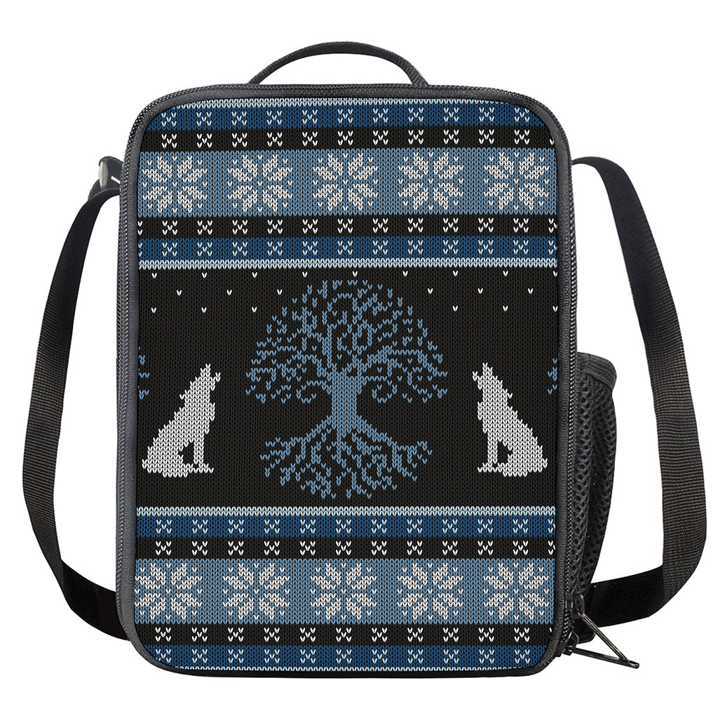 Tree Of Life And Howling Wolves Print Crossbody Lunch Bag