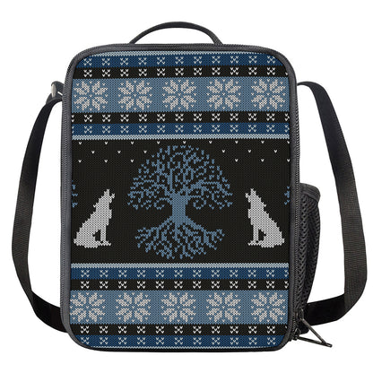 Tree Of Life And Howling Wolves Print Crossbody Lunch Bag