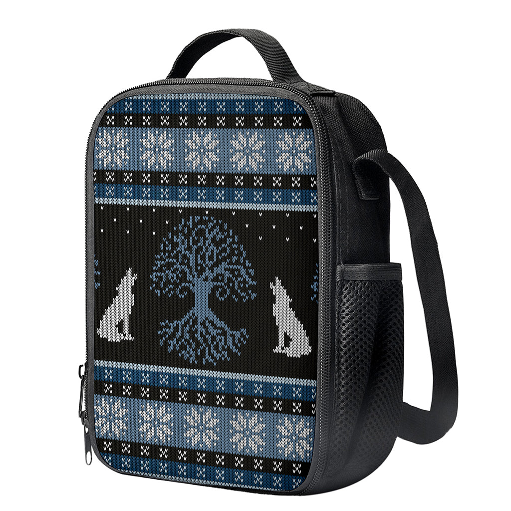 Tree Of Life And Howling Wolves Print Crossbody Lunch Bag