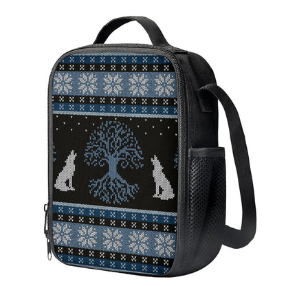 Tree Of Life And Howling Wolves Print Crossbody Lunch Bag