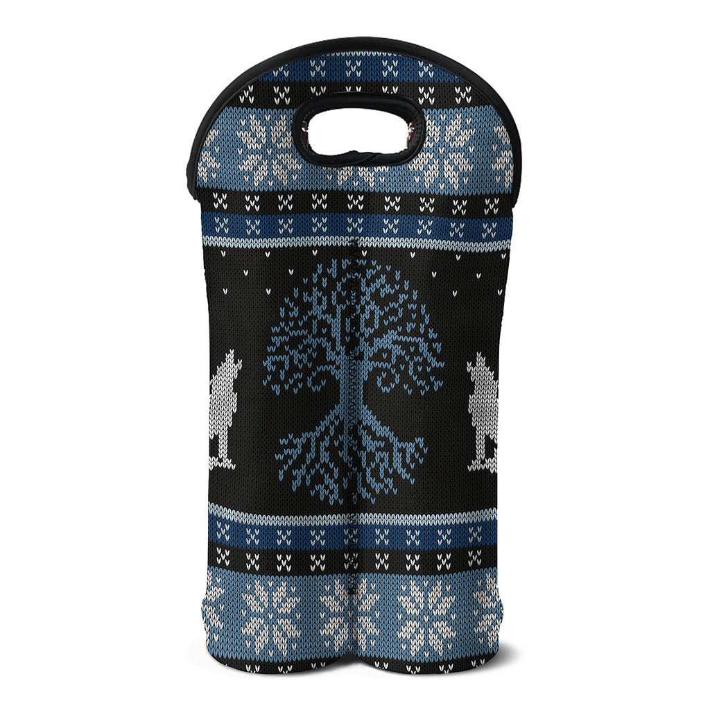 Tree Of Life And Howling Wolves Print Double Neoprene Wine Tote