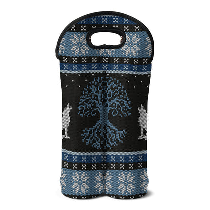Tree Of Life And Howling Wolves Print Double Neoprene Wine Tote