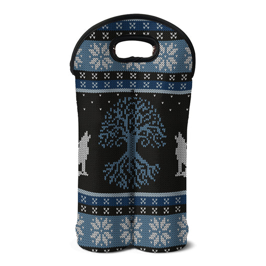 Tree Of Life And Howling Wolves Print Double Neoprene Wine Tote