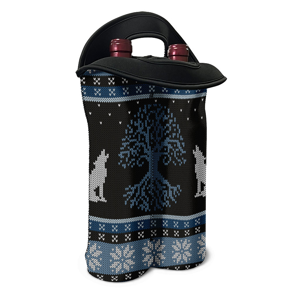 Tree Of Life And Howling Wolves Print Double Neoprene Wine Tote