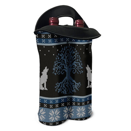 Tree Of Life And Howling Wolves Print Double Neoprene Wine Tote