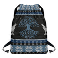 Tree Of Life And Howling Wolves Print Drawstring Backpack