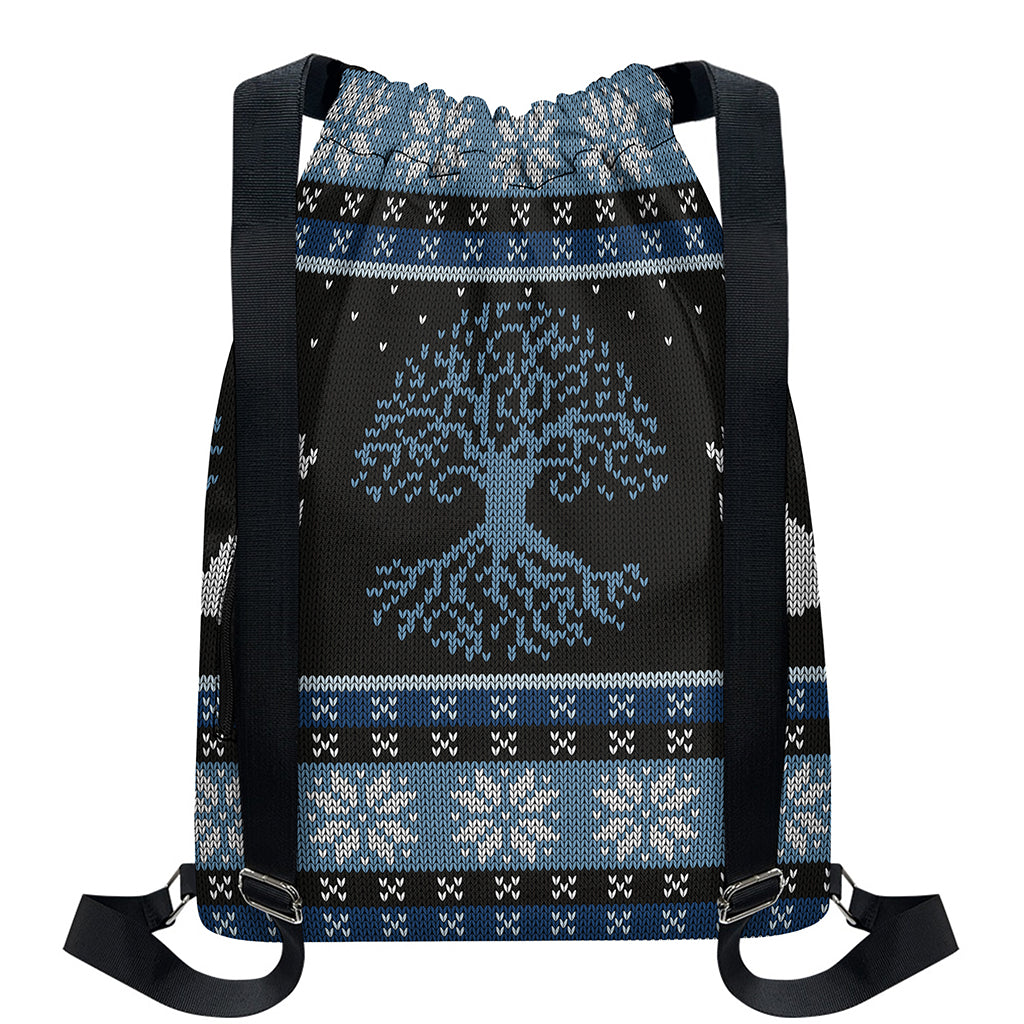 Tree Of Life And Howling Wolves Print Drawstring Backpack