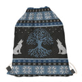 Tree Of Life And Howling Wolves Print Drawstring Bag