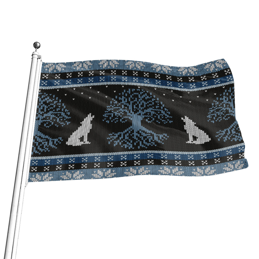 Tree Of Life And Howling Wolves Print Flag