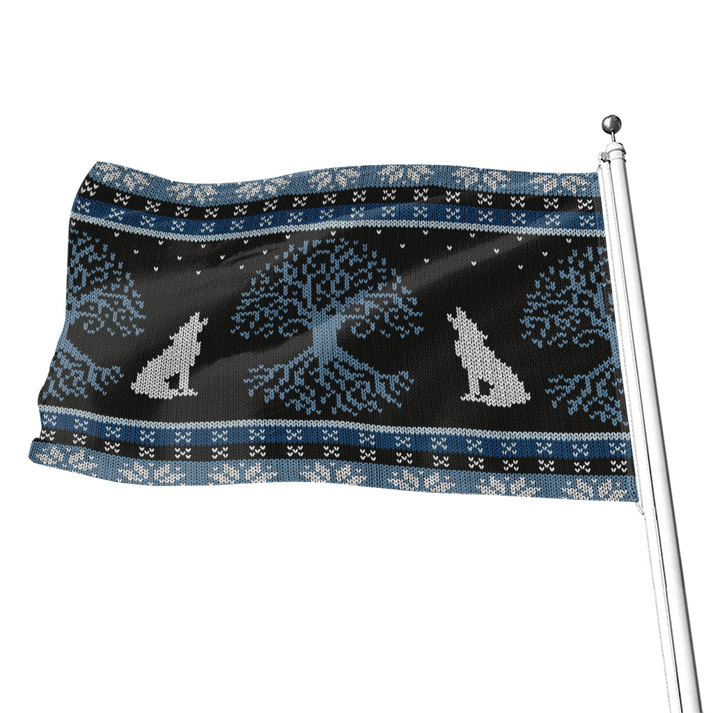 Tree Of Life And Howling Wolves Print Flag