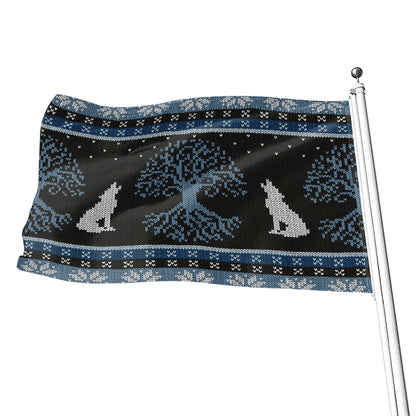Tree Of Life And Howling Wolves Print Flag