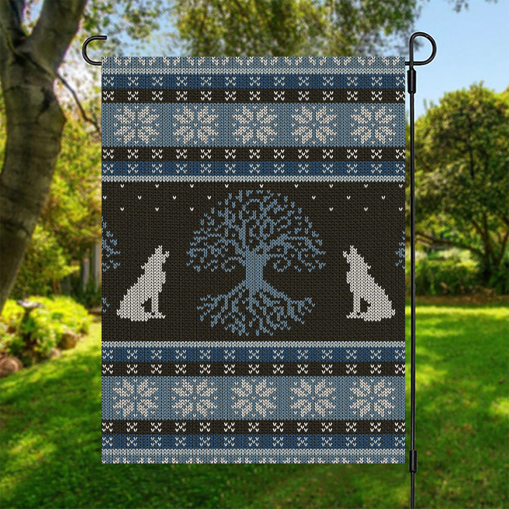 Tree Of Life And Howling Wolves Print Garden Flag