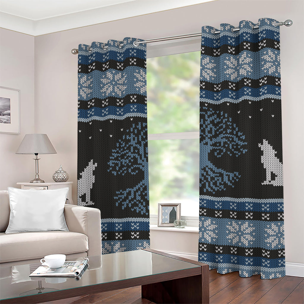 Tree Of Life And Howling Wolves Print Grommet Curtains