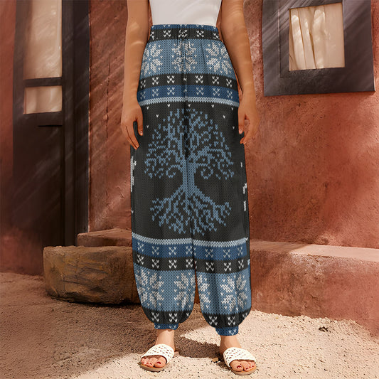Tree Of Life And Howling Wolves Print Harem Pants